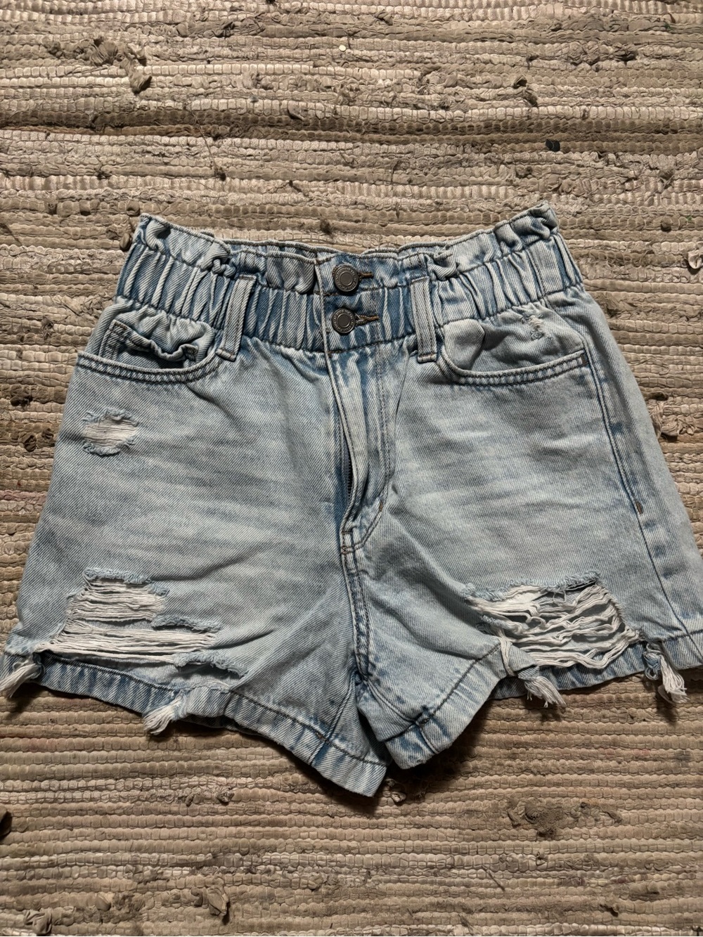High-Rise Light Blue Distressed Denim Jean Shorts